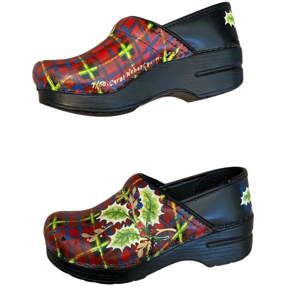 RARE 7/50 Carol Weber Hand-Painted Dansko Professional Holly Plaid Clogs EU 35 - Picture 12 of 16